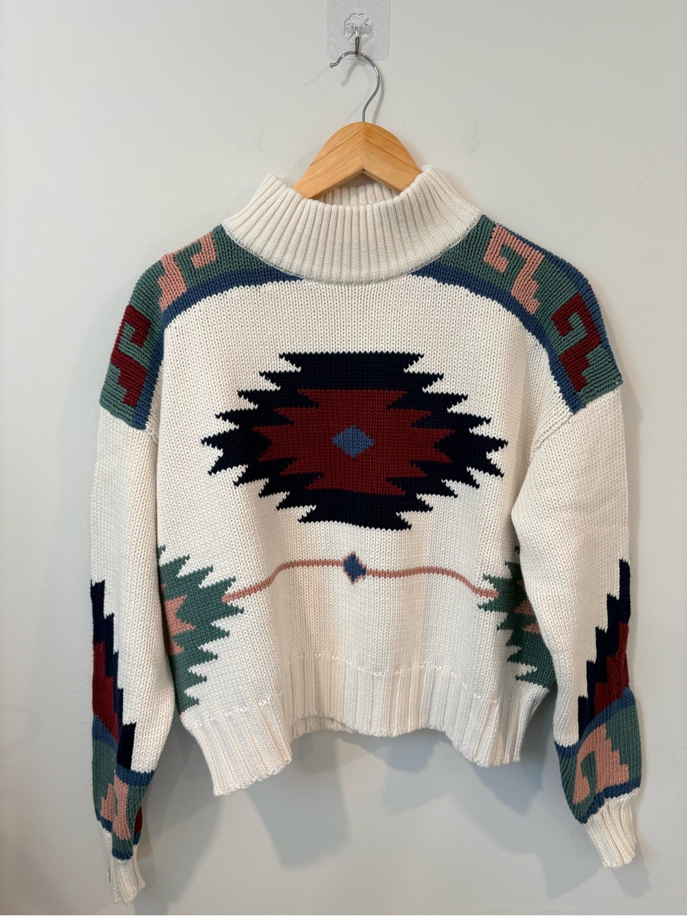 The Upside 100% Organic Cotton Southwestern Mock Neck Knit Sweater | Size Small - Picture 2 of 10